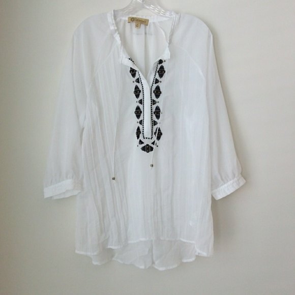 Democracy Top Women XL White Black V-neck Semi-sheer Lightweight Blouse - Picture 6 of 6